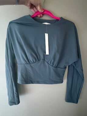 NWT Susana Monaco (S) Corset Waist Long Sleeve Cropped Top Slate Blue